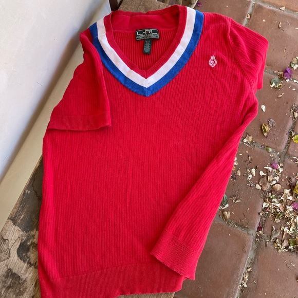 RALPH LAUREN Active Red White Blue Nautical Patriotic Short Sleeve Sweater Sz XL - Picture 9 of 12
